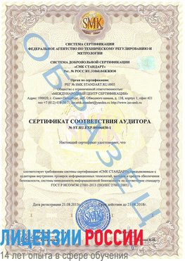 Образец сертификата соответствия аудитора №ST.RU.EXP.00006030-1 Апрелевка Сертификат ISO 27001