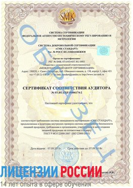 Образец сертификата соответствия аудитора №ST.RU.EXP.00006174-2 Апрелевка Сертификат ISO 22000